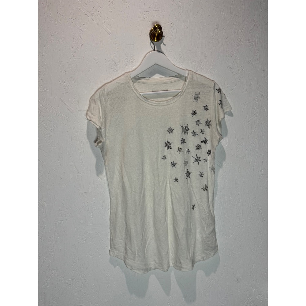Zadig & Voltaire Skinny Stars Strass Linen Blend Tee White Rhinestone WJTS1808F